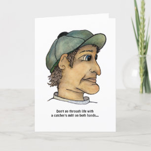 Funny Guy with Two Catcher's Mitts Card