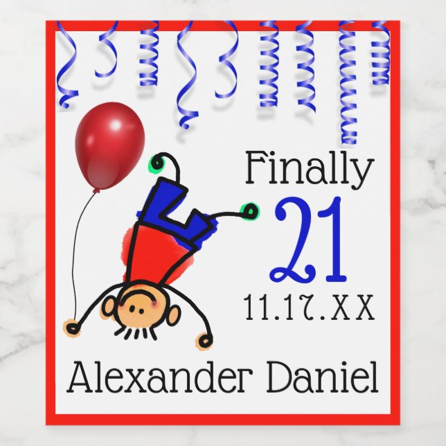 Funny Guys 21st Birthday Party Sparkling Wine or Label (Single Label)