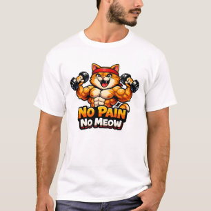 Funny Gym Cat T-Shirt – No Pain No Meow