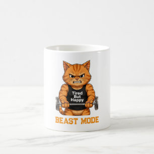 Funny Gym Cat Tired But Happy Beast Mode Weightl Coffee Mug