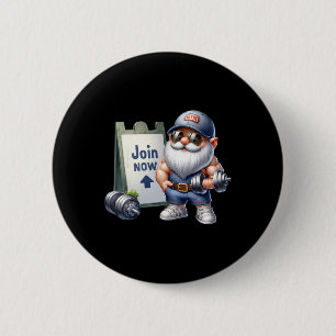 Funny Gym Gnome Graphic With Dumbbells For Men Fit 2 Inch Round Button