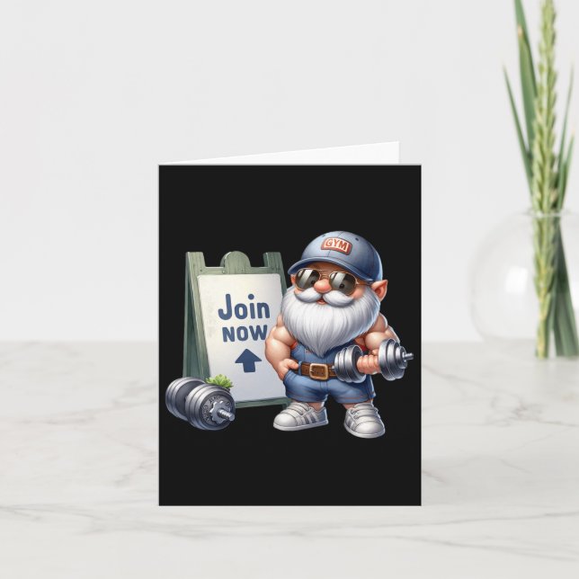 Funny Gym Gnome Graphic With Dumbbells For Men Fit Card (Front)