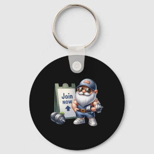 Funny Gym Gnome Graphic With Dumbbells For Men Fit Keychain