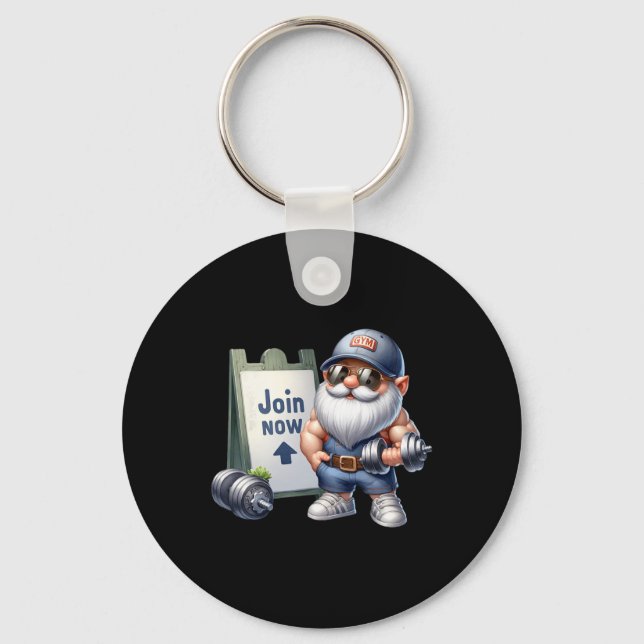 Funny Gym Gnome Graphic With Dumbbells For Men Fit Keychain (Front)