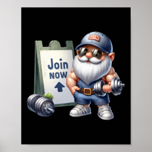 Funny Gym Gnome Graphic With Dumbbells For Men Fit Poster