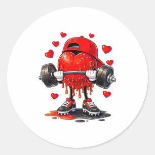 Funny Gym Heart Weightlifting Fitness Workout Drip Classic Round Sticker