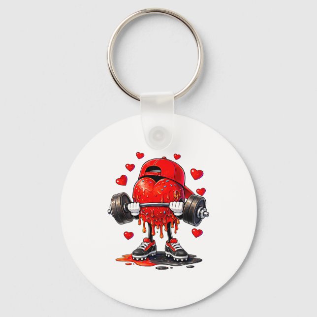 Funny Gym Heart Weightlifting Fitness Workout Drip Keychain (Front)