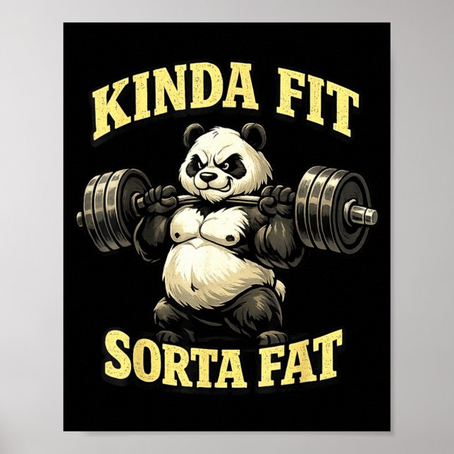 Funny gym panda_ kinda fit sorta fat weightlifting poster (Front)