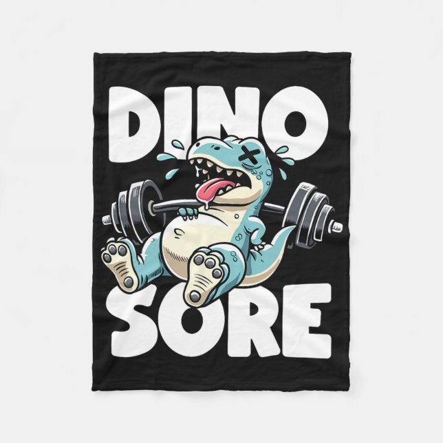 Funny Gym Workout Dinosaur Weight Lifting Gym Dino Fleece Blanket (Front)