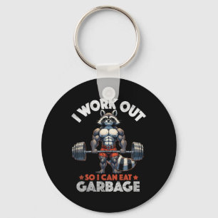 Funny Gym Workout Muscled Raccoon Weight Training  Keychain