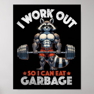 Funny Gym Workout Muscled Raccoon Weight Training  Poster