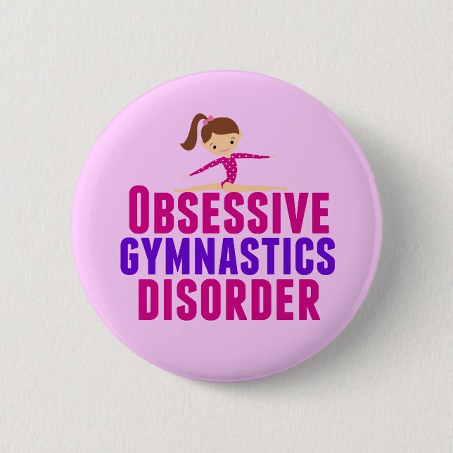 Funny Gymnastics Girl Pink 2 Inch Round Button (Front)