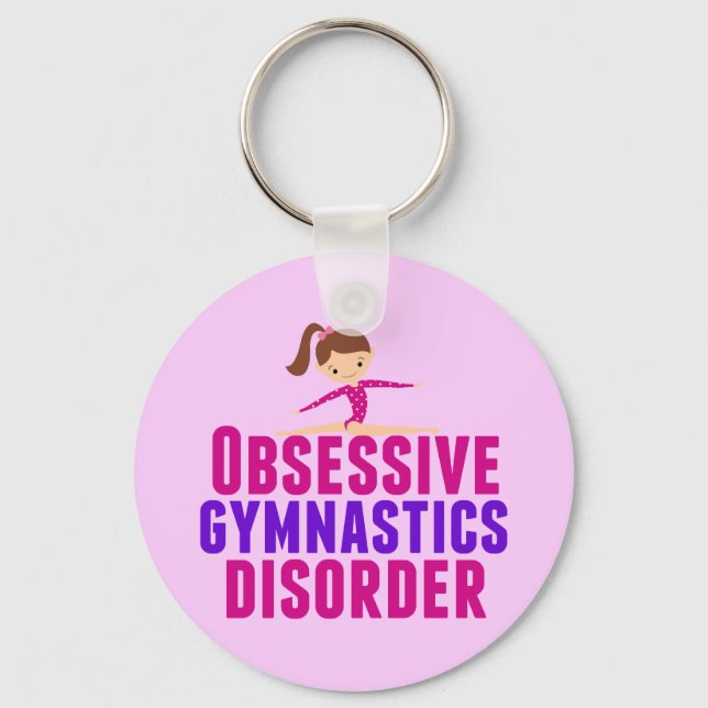 Funny Gymnastics Girl Pink Keychain (Front)