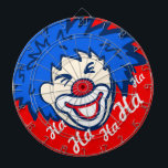 Funny ha ha graphic clown dart board<br><div class="desc">A unique clown dart board in red and red. Designed to motivate you to throw better darts! Ha ha ha. Produced by Sarah Trett. Would look great in a kids bedroom, bar, games room or circus tent.</div>