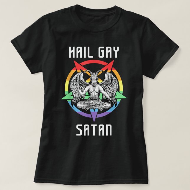 Funny Hail Gay Satan LGBT Goth Gay Pride Baphomet  T-Shirt (Design Front)