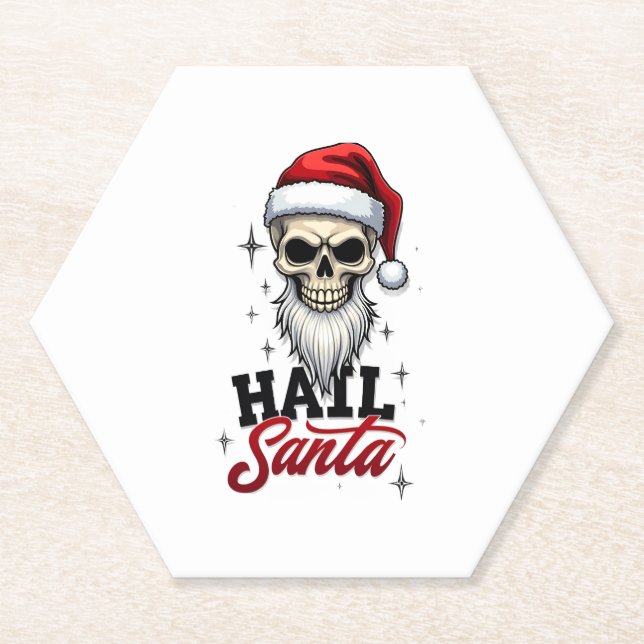Funny Hail Santa Claus Skull Skeleton Antichrist C Paper Coaster (Front)