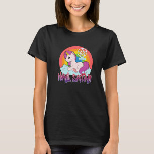funny hail Satan unicorn text humour happy jo T-Shirt