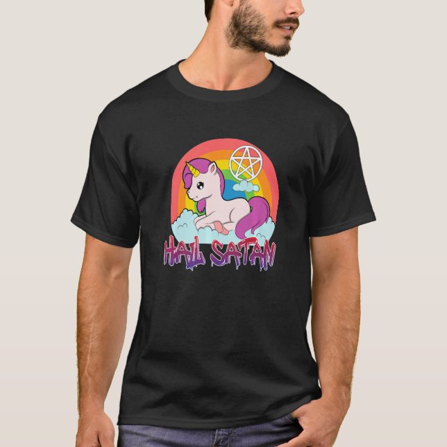 funny hail Satan  unicorn  text  humour  happy  jo T-Shirt (Front)