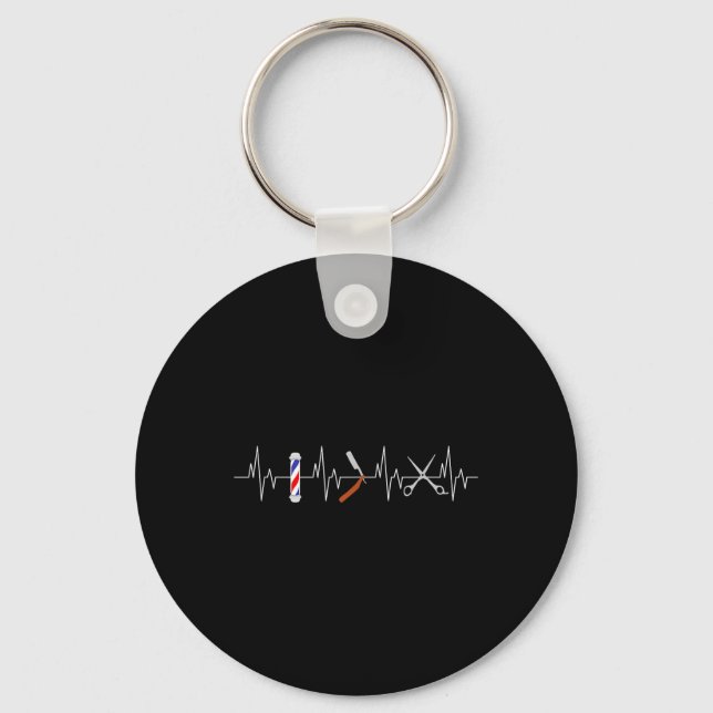 Funny Haircut Barber Pole Comb Blade Beard Heartbe Keychain (Front)
