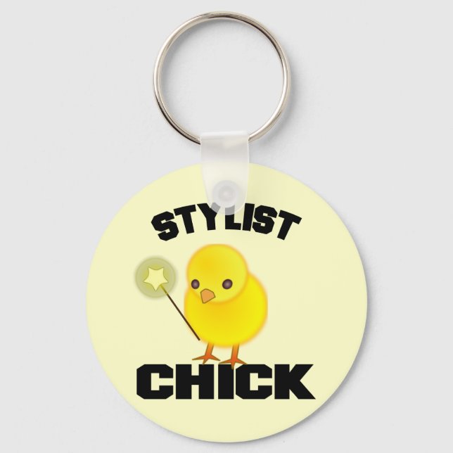 Funny Hairstylist Chick Keychain (Front)