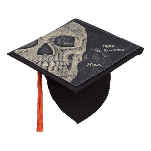 Funny Half Skull Gothic Cool Old Grey Beige Grunge Graduation Cap Topper