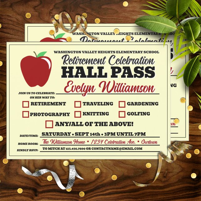 Funny Hall Pass Teacher Retirement Party Invitation (Creator Uploaded)