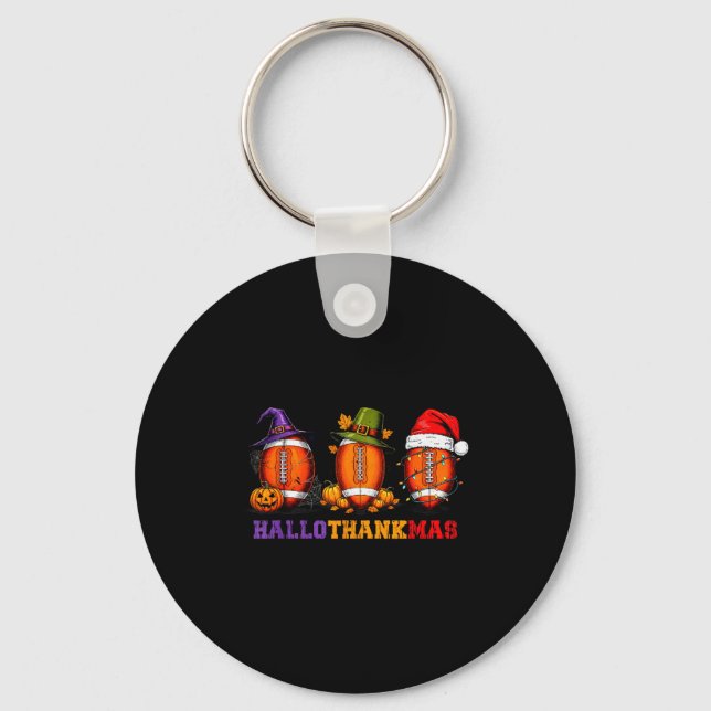 Funny Hallothankmas Football Halloween Thanksgivin Keychain (Front)