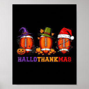 Funny Hallothankmas Football Halloween Thanksgivin Poster