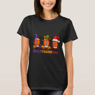 Funny Hallothankmas Football Halloween Thanksgivin T-Shirt