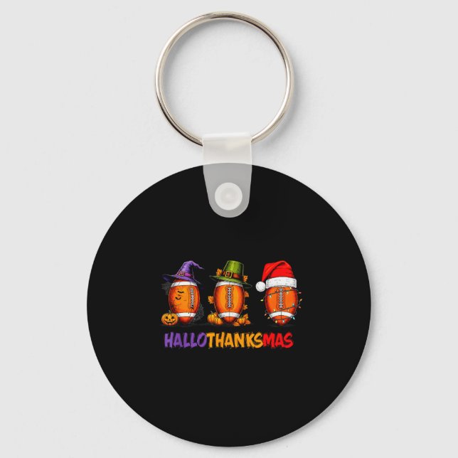 Funny Hallothanksmas Football Halloween Thanksgivi Keychain (Front)