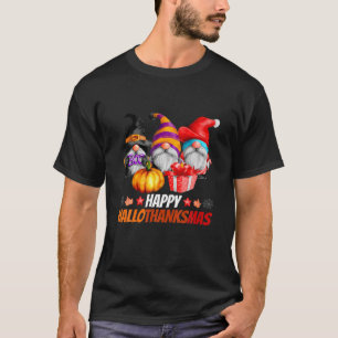 Funny Hallothanksmas Gnomes Happy Hallowthanksmas T-Shirt