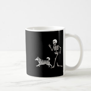 Funny Halloween Alaskan Malamute And Skeleton Coffee Mug