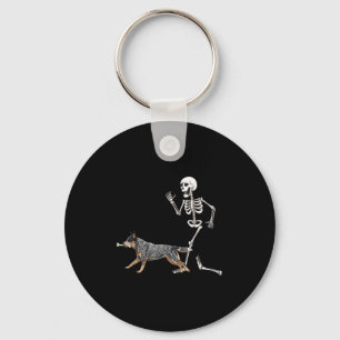 Funny Halloween Australian Cattle Dog And Skeleton Keychain