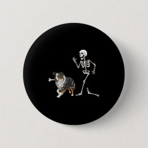 Funny Halloween Australian Shepherd And Skeleton  2 Inch Round Button