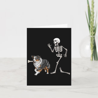 Funny Halloween Australian Shepherd And Skeleton Card