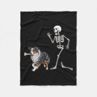 Funny Halloween Australian Shepherd And Skeleton