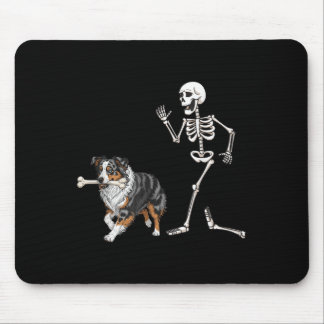 Funny Halloween Australian Shepherd And Skeleton Mouse Pad