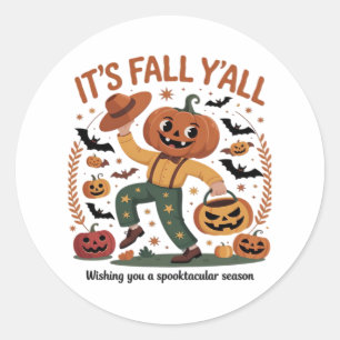 Funny Halloween Autumn Cute It’s Fall Y’all Pumpki Classic Round Sticker