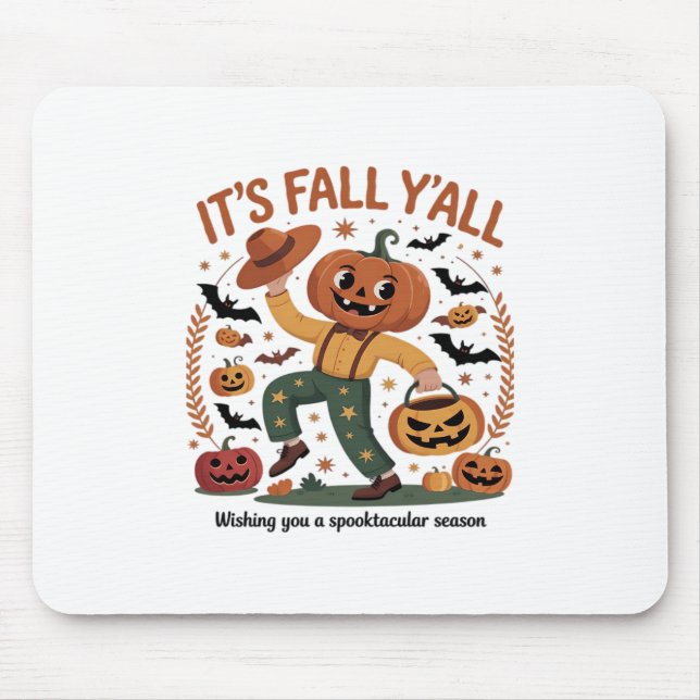 Funny Halloween Autumn Cute It’s Fall Y’all Pumpki Mouse Pad (Front)