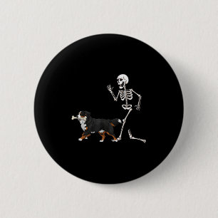 Funny Halloween Bernese Mountain Dog And Skeleton  2 Inch Round Button