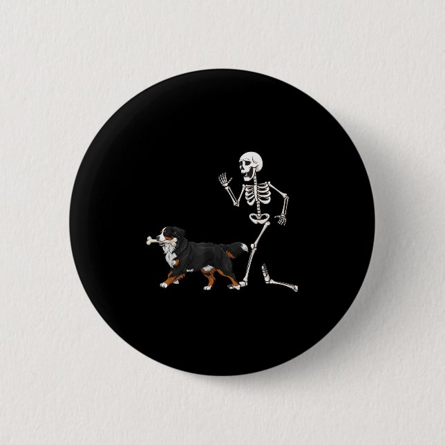 Funny Halloween Bernese Mountain Dog And Skeleton  2 Inch Round Button (Front)