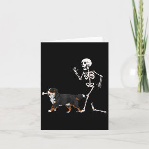 Funny Halloween Bernese Mountain Dog And Skeleton  Card