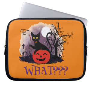 Funny Halloween Bewitched Black Cat What? Laptop Sleeve