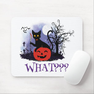 Funny Halloween Bewitched Black Cat What? Mouse Pad