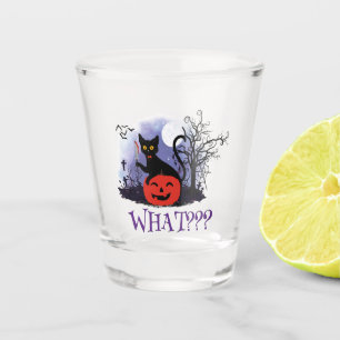 Funny Halloween Bewitched Black Cat What? Shot Glass