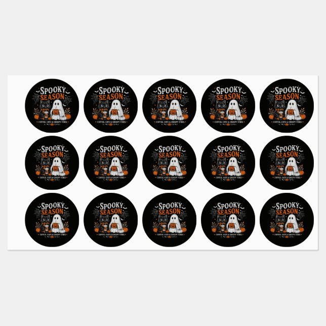 Funny Halloween Black Cat and Ghost Coffee Lover (Sheet)