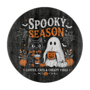 Funny Halloween Black Cat and Ghost Coffee Lover Cutting Board