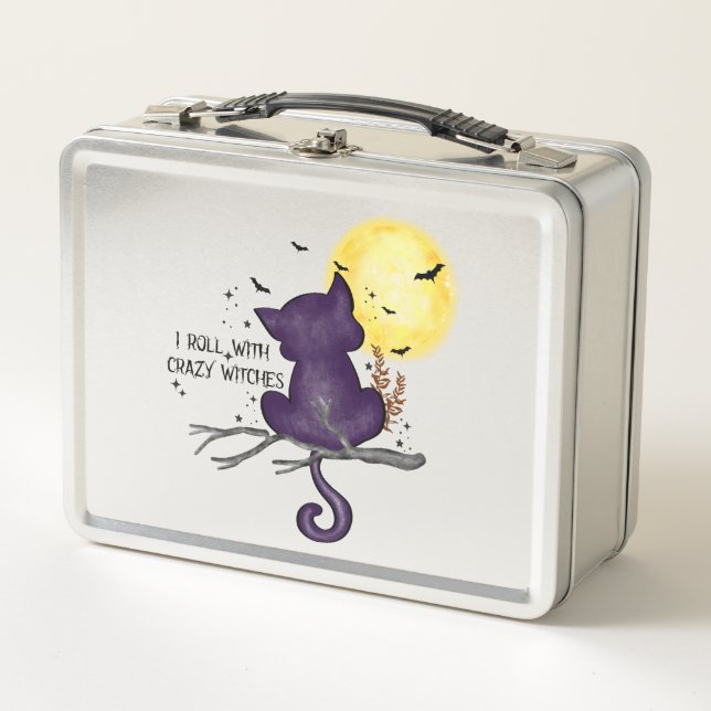 Funny Halloween Black Cat and Magical Moon Metal Lunch Box (Front)