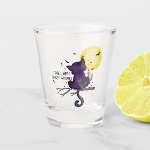 Funny Halloween Black Cat and Magical Moon Shot Glass