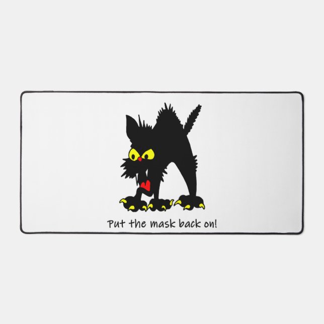 Funny Halloween Black Cat Arched Back Mask On Joke Desk Mat (Front)